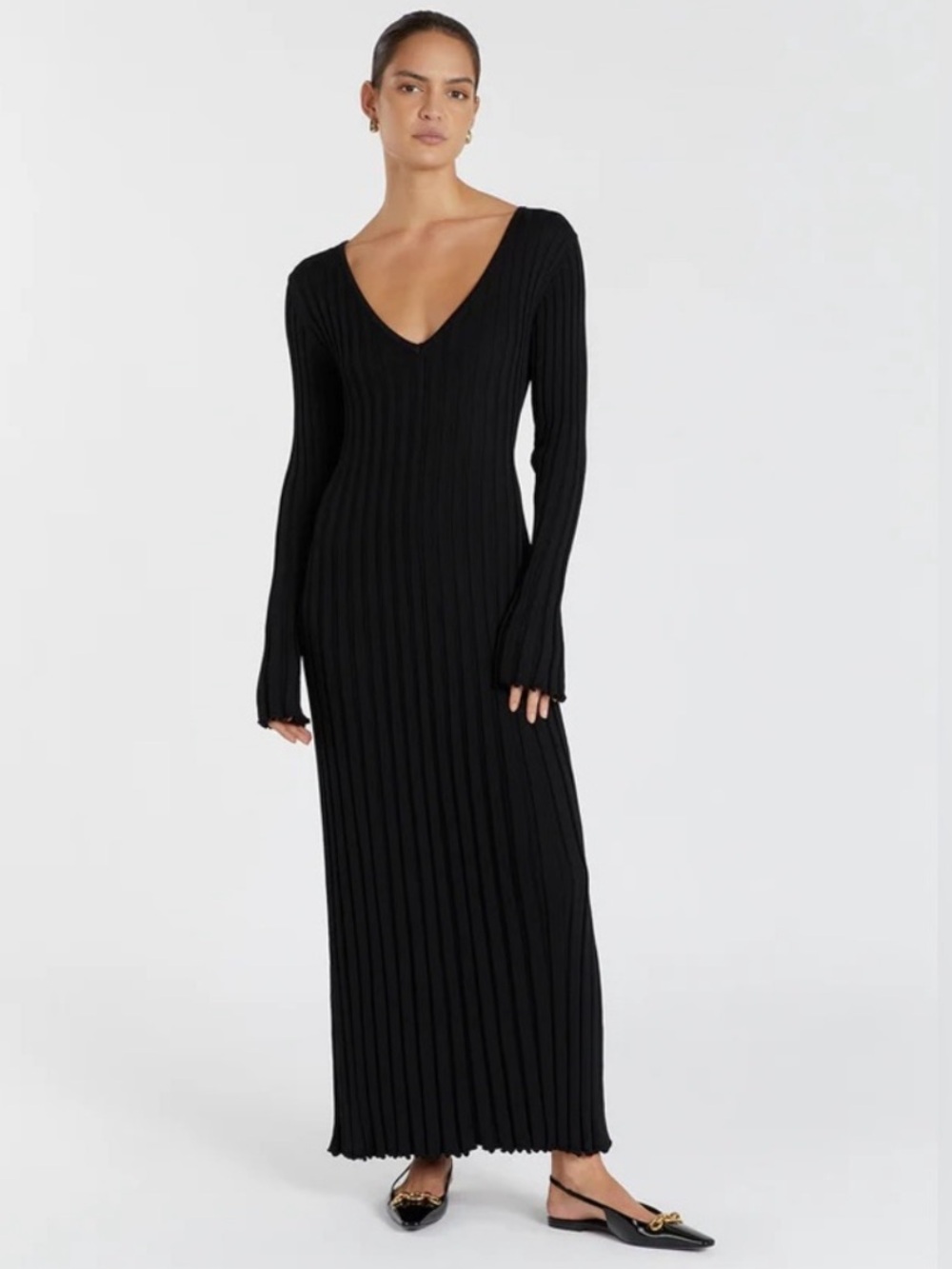 DISSH Black Reign Ribbed V-Neck Maxi Dress